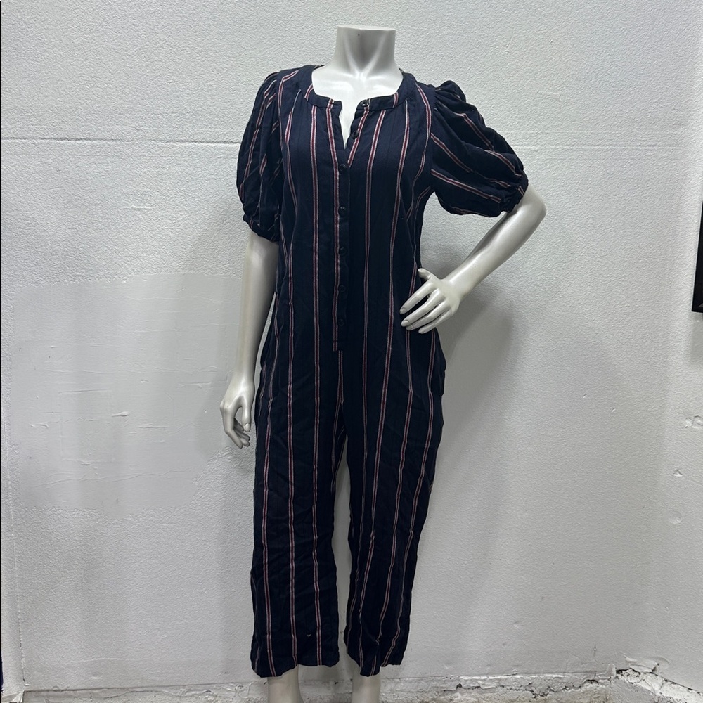 The Great The Homeroom Striped Navy Jumpsuit View 5